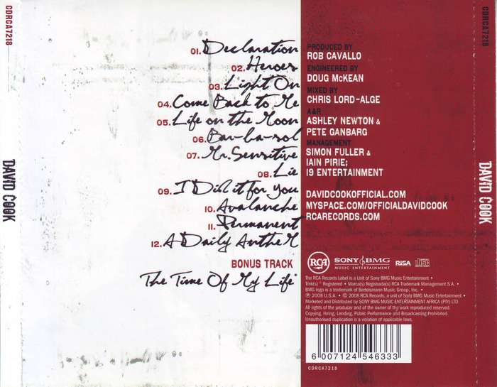 DAVID COOK - David Cook (CD) CDRCA7218 VG to VG+