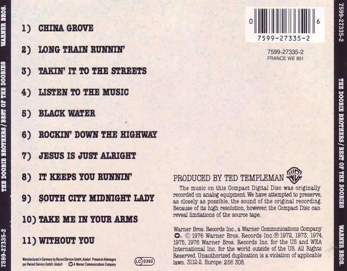 THE DOOBIE BROTHERS - Best Of The Doobies (CD) 7599-27335-2 VG+