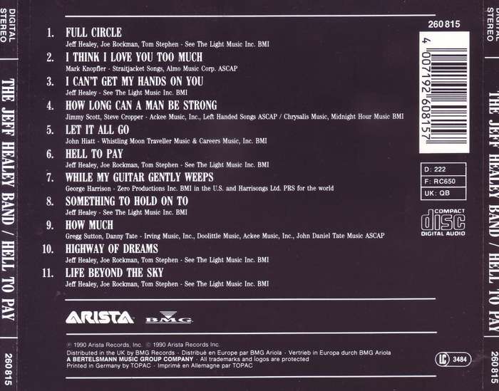 THE JEFF HEALEY BAND - Hell to pay (CD)  260815 EX