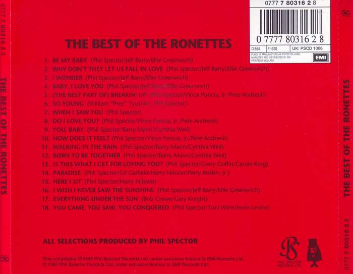 THE RONETTES - The Best Of The Ronettes (CD) PSCD 1006  NM