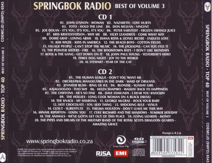 SPRINGBOK RADIO TOP 40 VOLUME 3 - Compilation (double CD) CDEMCJD (SWFD) 6543 NM