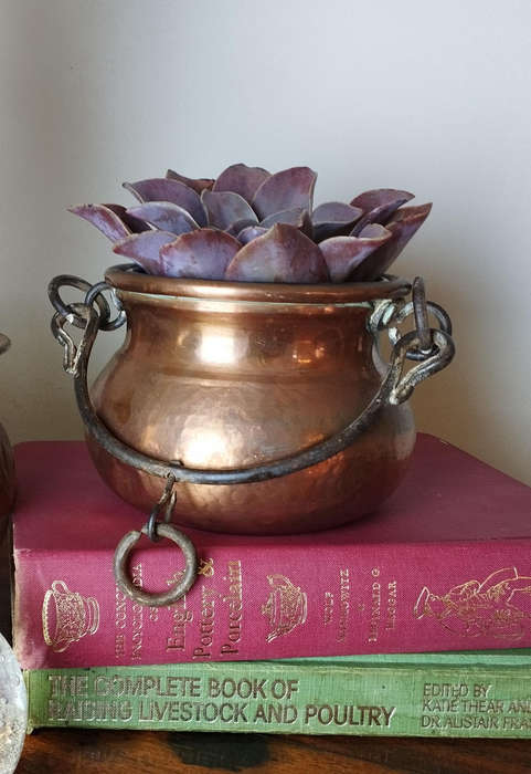 Planter hand-beaten copper hanging pot small