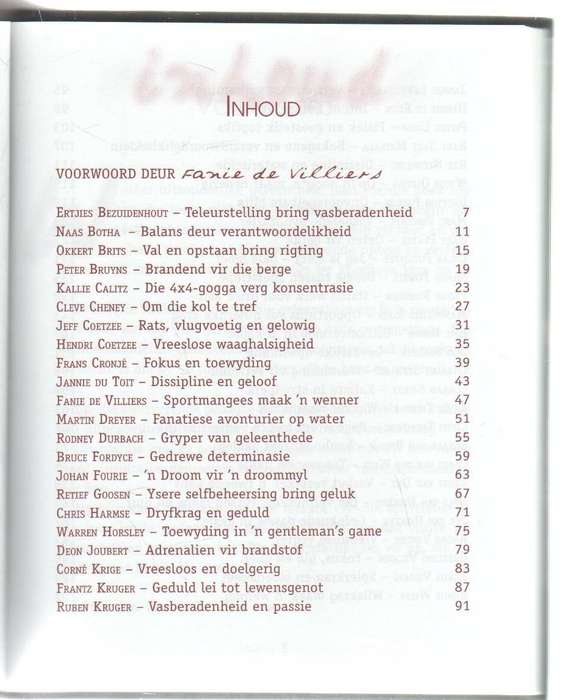 LEWENSLESSE VAN SPORT - VOORWOORD DEUR FANIE DE VILLIERS (1 STE UITGAWE 2003)