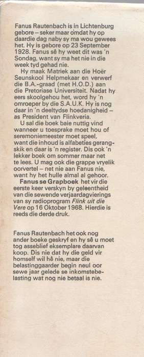 FANUS SE GRAPBOEK SEGOED VIR ALLE GELEENTHEDE - FANUS RAUTENBACH ( GETEKEN - 3 DE DRUK 1970)