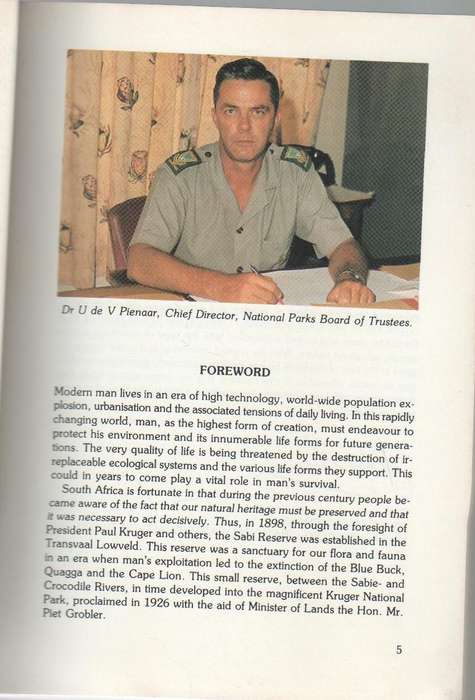 KRUGER NATIONAL PARK , QUESTIONS AND ANSWERS - P F FOURIE  (1989)