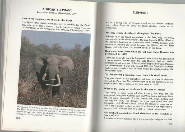 KRUGER NATIONAL PARK , QUESTIONS AND ANSWERS - P F FOURIE  (1989)
