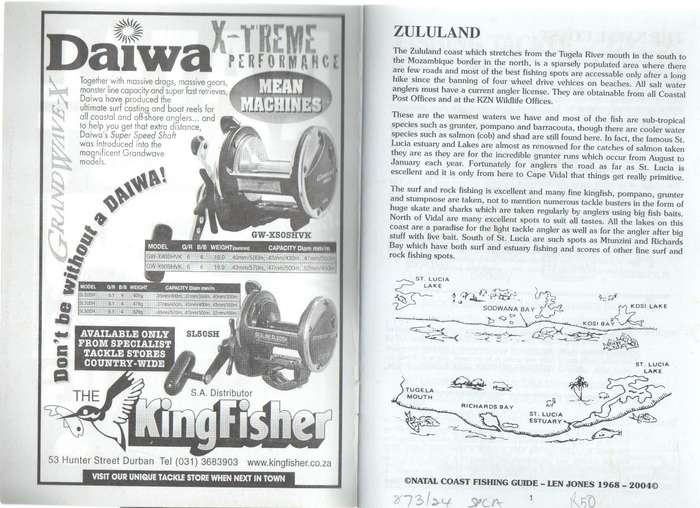 NATAL COAST FISHING GUIDE - LEN JONES  1968 - 2004