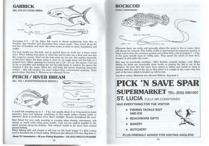 NATAL COAST FISHING GUIDE - LEN JONES  1968 - 2004