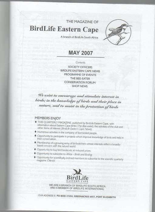 THE BEE-EATER AND BIRDLIFE EASTERN CAPE NEWS - BIRDLIFE EASTERN CAPE (MAY 2007)