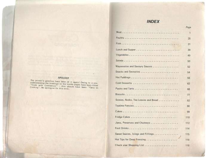 CARRY ON COOKING - METHODIST WOMEN'S AUXILIARY (CAPE DISTRICT) FOREWORD DATED 1974
