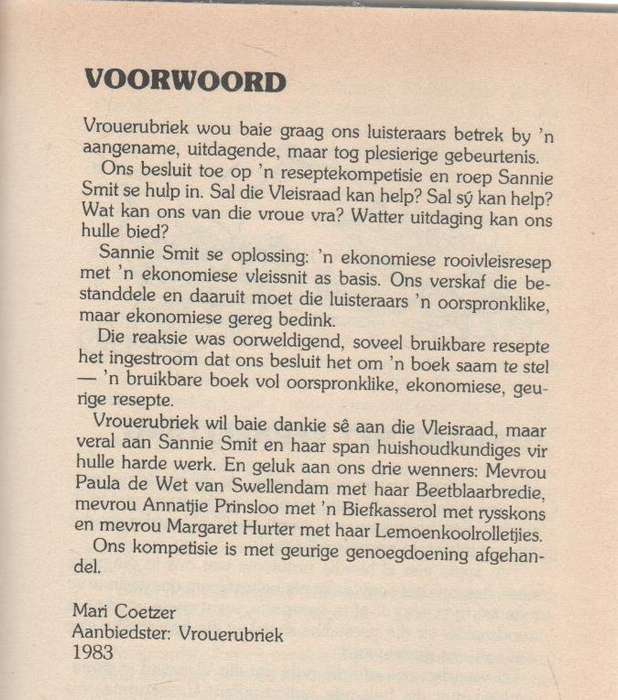 EKONOMIESE VLEISGEREGTE - GETOETS DEUR DIE VLEISRAAD(2 DE DRUK 1986)