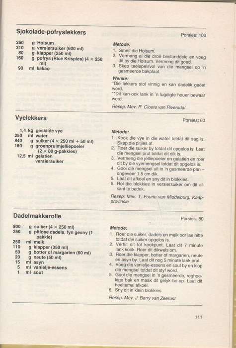 VROUERUBRIEK-RESEPTEBOEK, 'N KEUR VAN LUISTERAARSRESEPTE - J P VAN DER WALT (3 DE DRUK 1990)