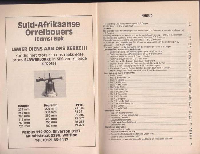 ALMANAK EN BYBELSE DAGBOEK 1989 - UITGEGEE TYDSKRIFAFDELING ALGEMENE VERG NEDERDUITSCHE HERV KERK