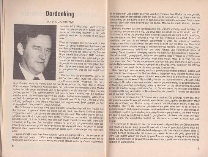 ALMANAK EN BYBELSE DAGBOEK 1989 - UITGEGEE TYDSKRIFAFDELING ALGEMENE VERG NEDERDUITSCHE HERV KERK