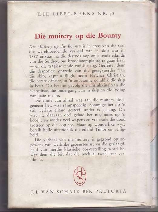 DIE MUITERY OP DIE BOUNTY - NORDHOFF & HALL (LIBRI REEKS 1963)