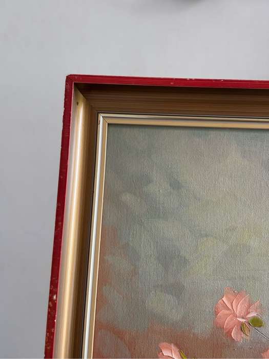 Robert Cox Original Oil on Board Pink white Flowers in vase 70cm x 100cm with Frame