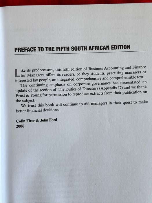 Business Accounting and Finance for managers an introduction 5th Edition CF Hartley, Colin Firer