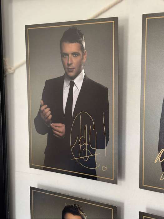 Westlife Four Individual Photos Signed in Glass Framed 60cm x 49cm including frame and DVD