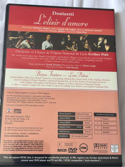 New DVD Opera Collection Lot 5, Macbeth, Arabella, Siegfried, Salome and Lelisir damore
