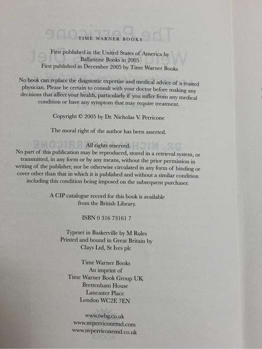 The Perricone Weight-Loss Diet Dr Nicholas Perricone 1st Edition 2005