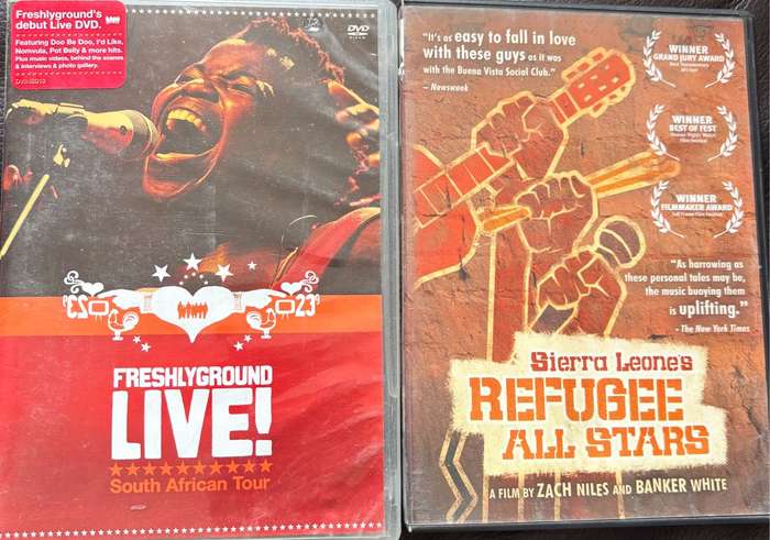 Music DVDs x 2 Freshly Ground Live SA Tour & Sierra Leones Refugee All Stars