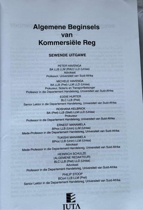 Kommersiele Reg Algemene Begunsels 7de Uitgawe Peter Havenga, Michele Havenga