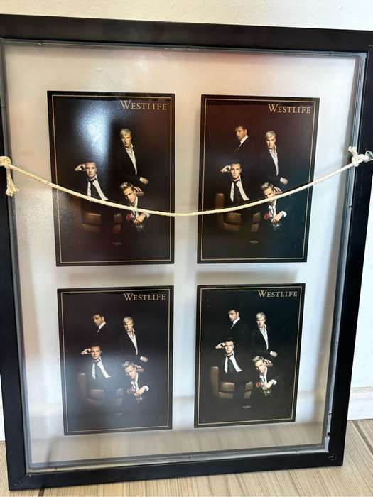 Westlife Four Individual Photos Signed in Glass Framed 60cm x 49cm including frame and DVD