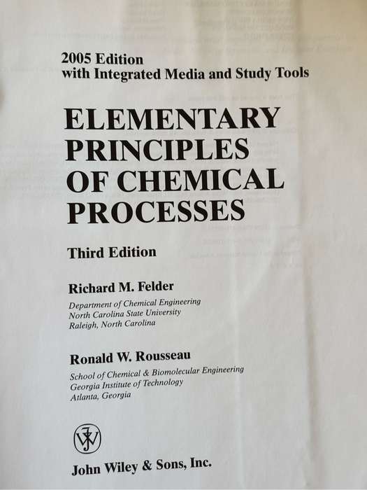 Elementary Principles of  Chemical Process 3rd Edition Richard M Felder no cd
