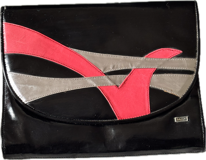 Bally Clutch Purse Black Pink and Silver Original