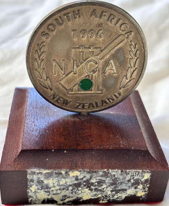 Medal Metal 1996 South Africa New Zealand NICA on solid wood