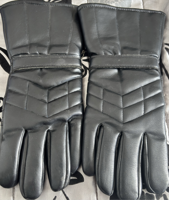 Motor Cycle Gloves Black Faux Leather Fur Inside