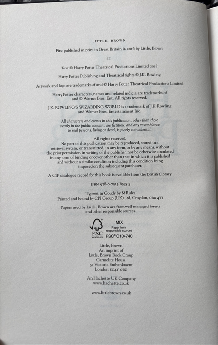 Harry Potter and the Cursed Child part 1 & 2 Special Rehearsal Edition Script 2016