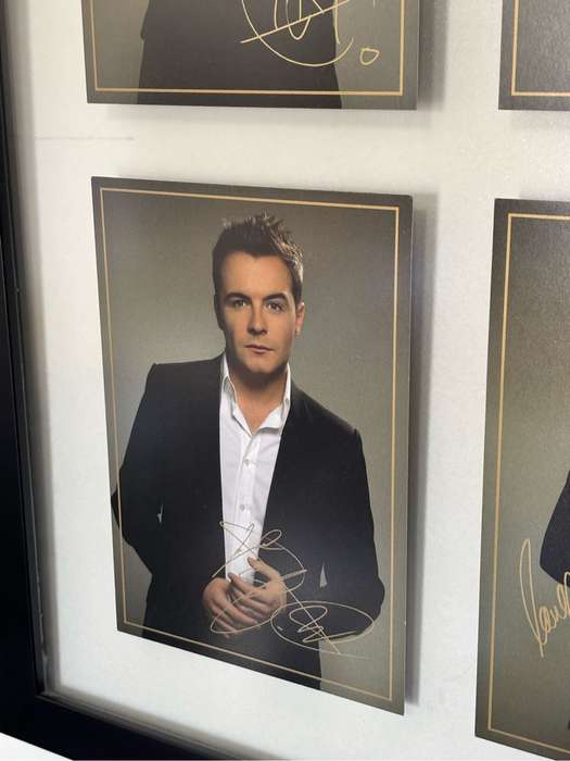 Westlife Four Individual Photos Signed in Glass Framed 60cm x 49cm including frame and DVD