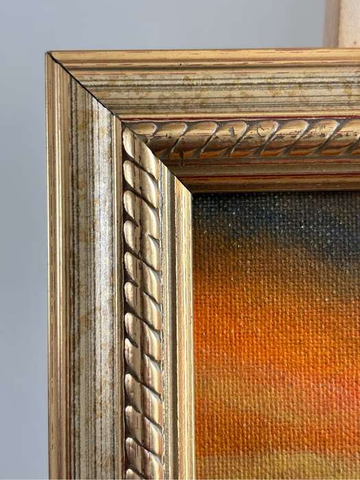 Painting by R Ainscow 1995 Two birds flying in sunset 36cm x 46cm with frame oil on board