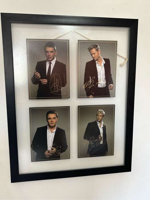 Westlife Four Individual Photos Signed in Glass Framed 60cm x 49cm including frame and DVD