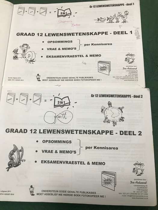 Graad 12 Lewenswetenskappe Deel 1 en Deel 2 die Antwoord reeks