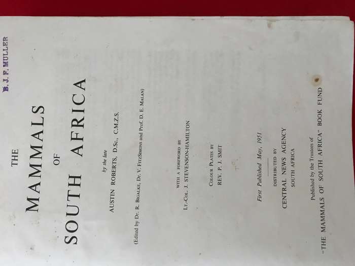 The Mammals of South Africa 1954 by Austin Roberts Hardcover