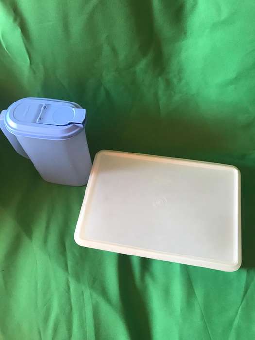 Tupperware slimline pitcher blue and Rectangle container