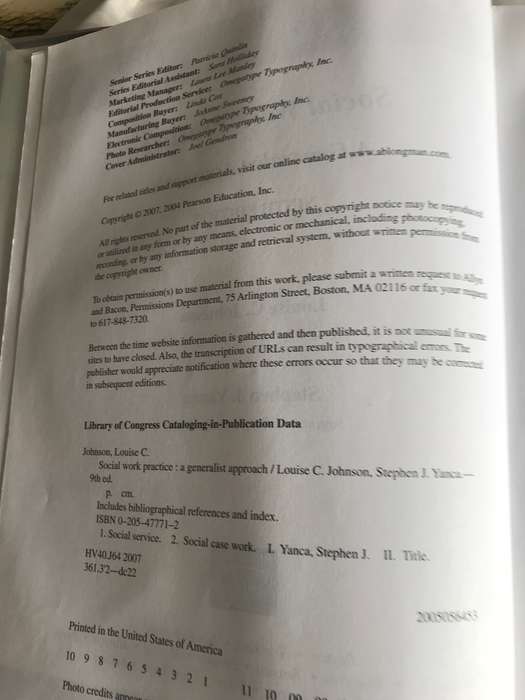 Social Work Practice A Generalist Approach 9th edition Louis C. Johnson Stephen J.Yanca