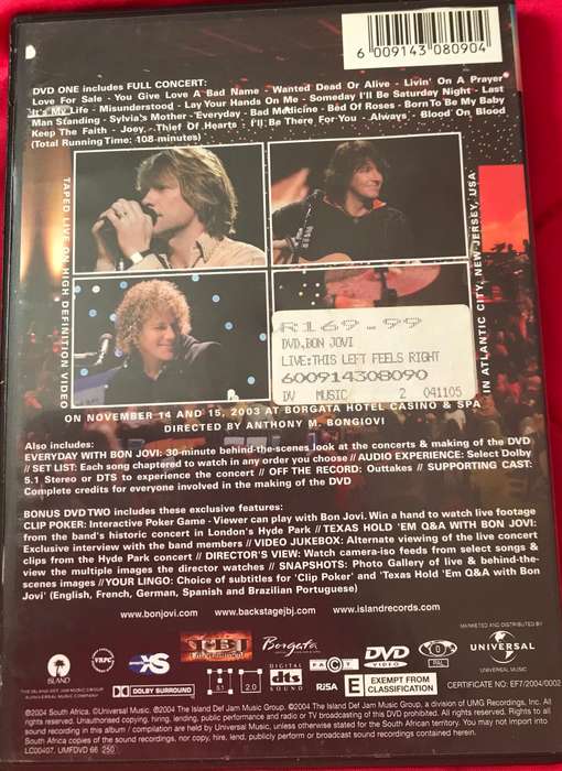 Bon Jovi Combo DVD The Crush Tour and This Left Feels Right Live Rare Collection