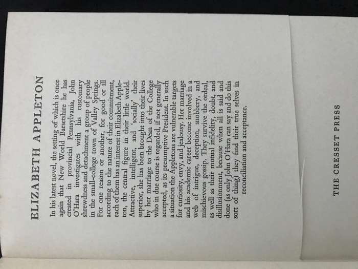 1st edition Elizabeth Appleton John O'Hara Published by The Cresset Press, 1963
