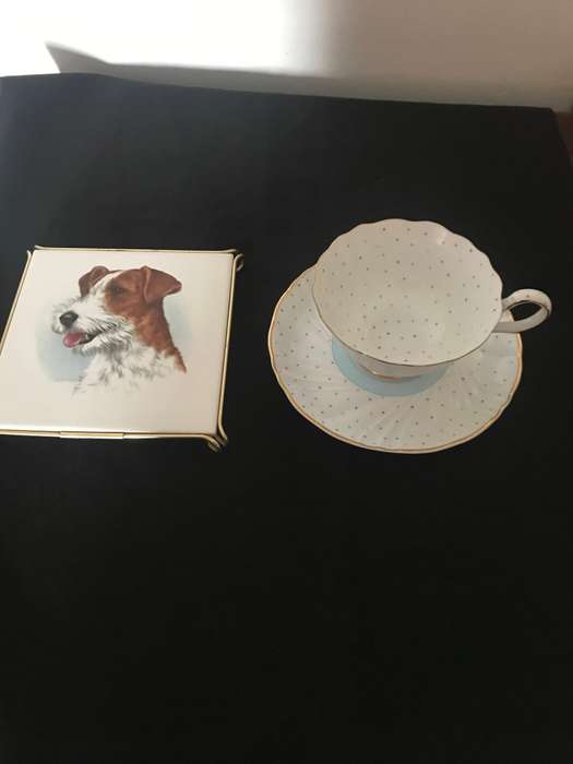 William James cup and saucer with Decorative Porcelain Tile Coaster Featuring Dog Portrait,