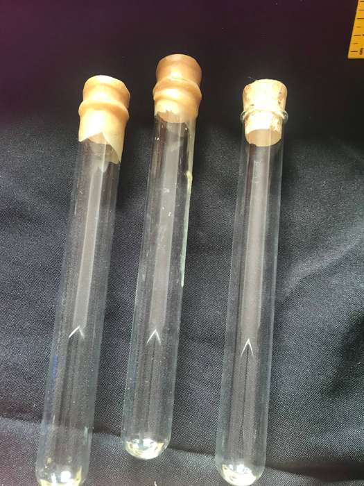 Test Tube Holder : 3-Hole Wood Block with 3 Pyrex Glass tubes with corks lab test