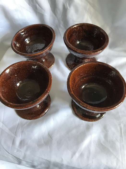 Ceramic Goblets Glazed Brown Set of Four Porcelain Pottery
