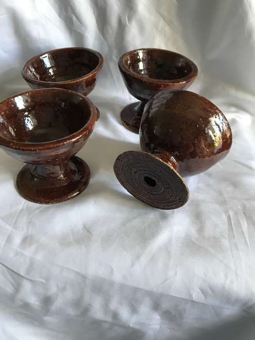 Ceramic Goblets Glazed Brown Set of Four Porcelain Pottery