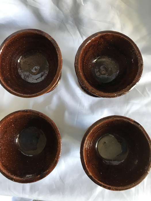 Ceramic Goblets Glazed Brown Set of Four Porcelain Pottery