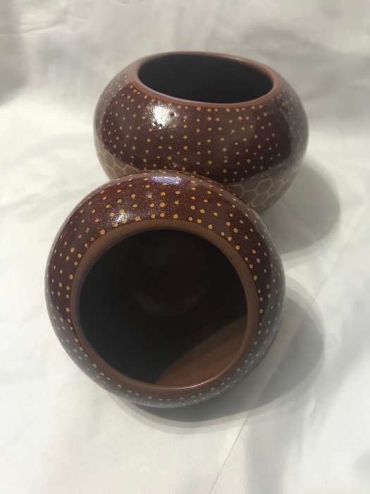 Tribal Clay Pots Ceramic with Tribe Patterns Three Variants Two pots