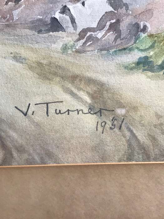 V Turner Water Colour Painting signed dated 1951 mid 20th century frame 55cm x 47cm