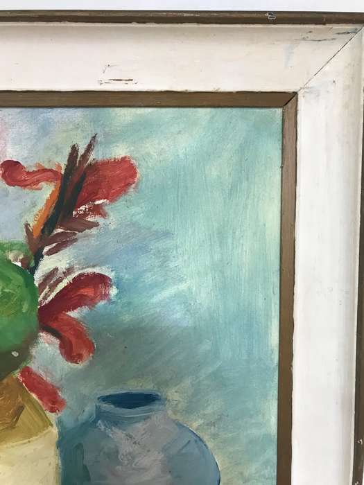 Painting Oil on Board Still Flowers Fruit Bowl   century frame 72cm x 55cm