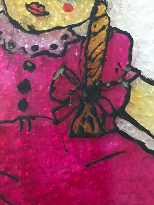 Vintage doll painted on plastic decor